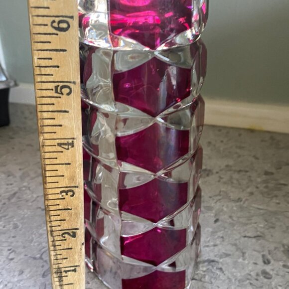 Luminarc Ruby Red Glass Vase: 1970s Retro Geometric Windsor Rubis - Picture 6 of 8